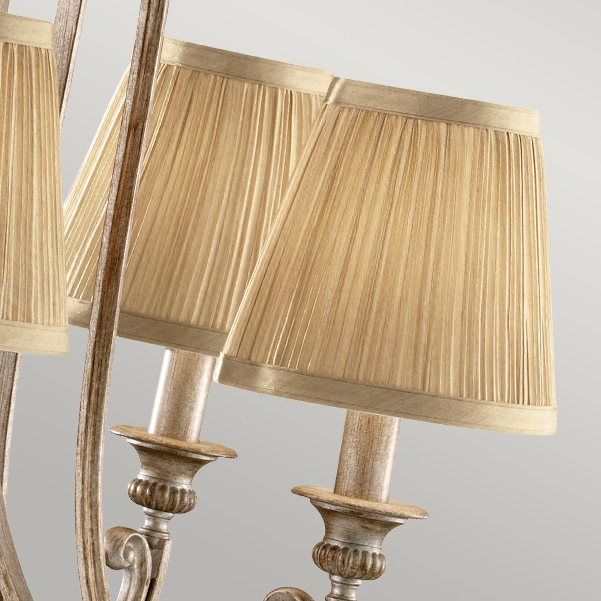 Elegant Abbey Chandelier with Ivory Silver Sand Finish and Pleated Sconce Shades