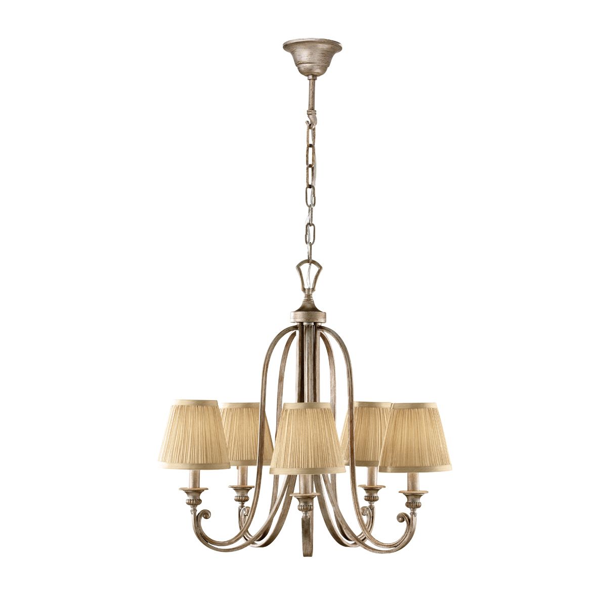Elegant Abbey Chandelier with Ivory Silver Sand Finish and Pleated Sconce Shades