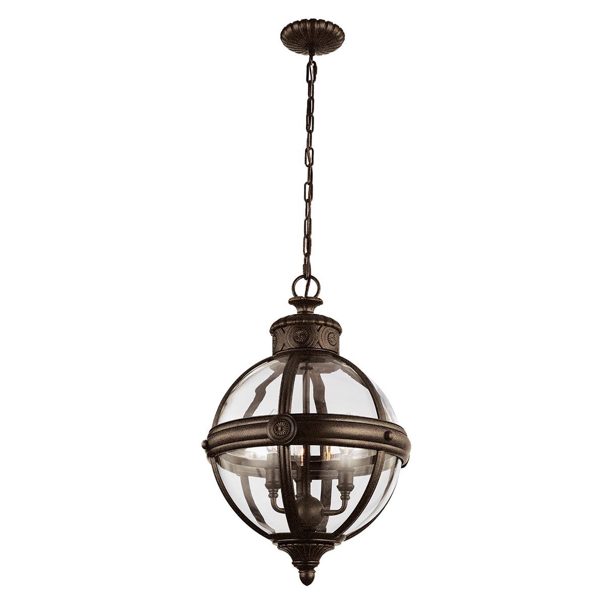 Adams Victorian Bronze Globe Light Pendant Chandelier, 3-Bulb