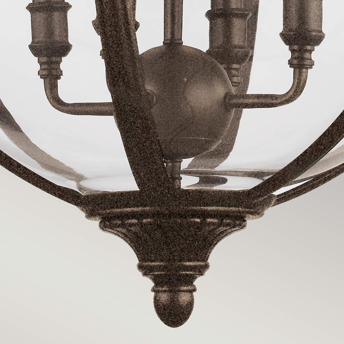 Adams Victorian Bronze Globe Pendant Chandelier with 4 Bulb Orbs