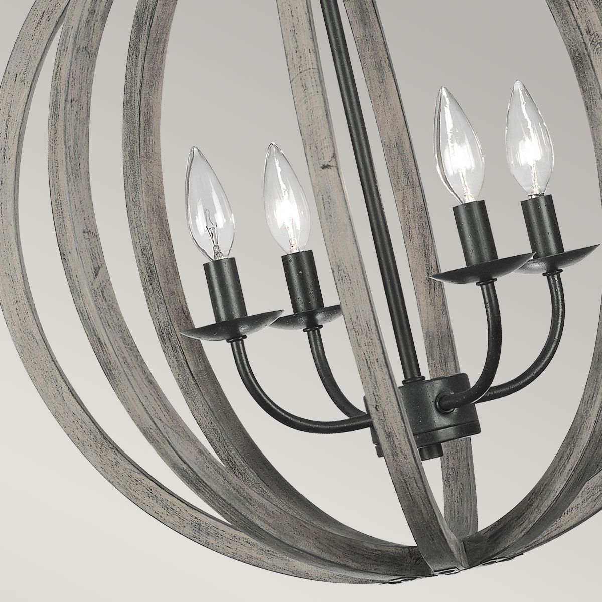 Rustic Elegance: Weathered Wood and Iron Globe Chandelier