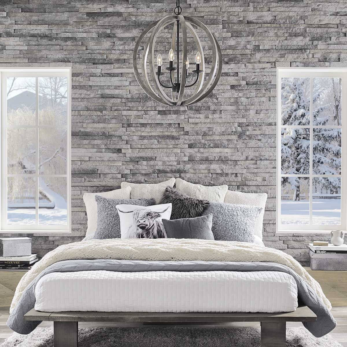 Rustic Elegance: Weathered Wood and Iron Globe Chandelier