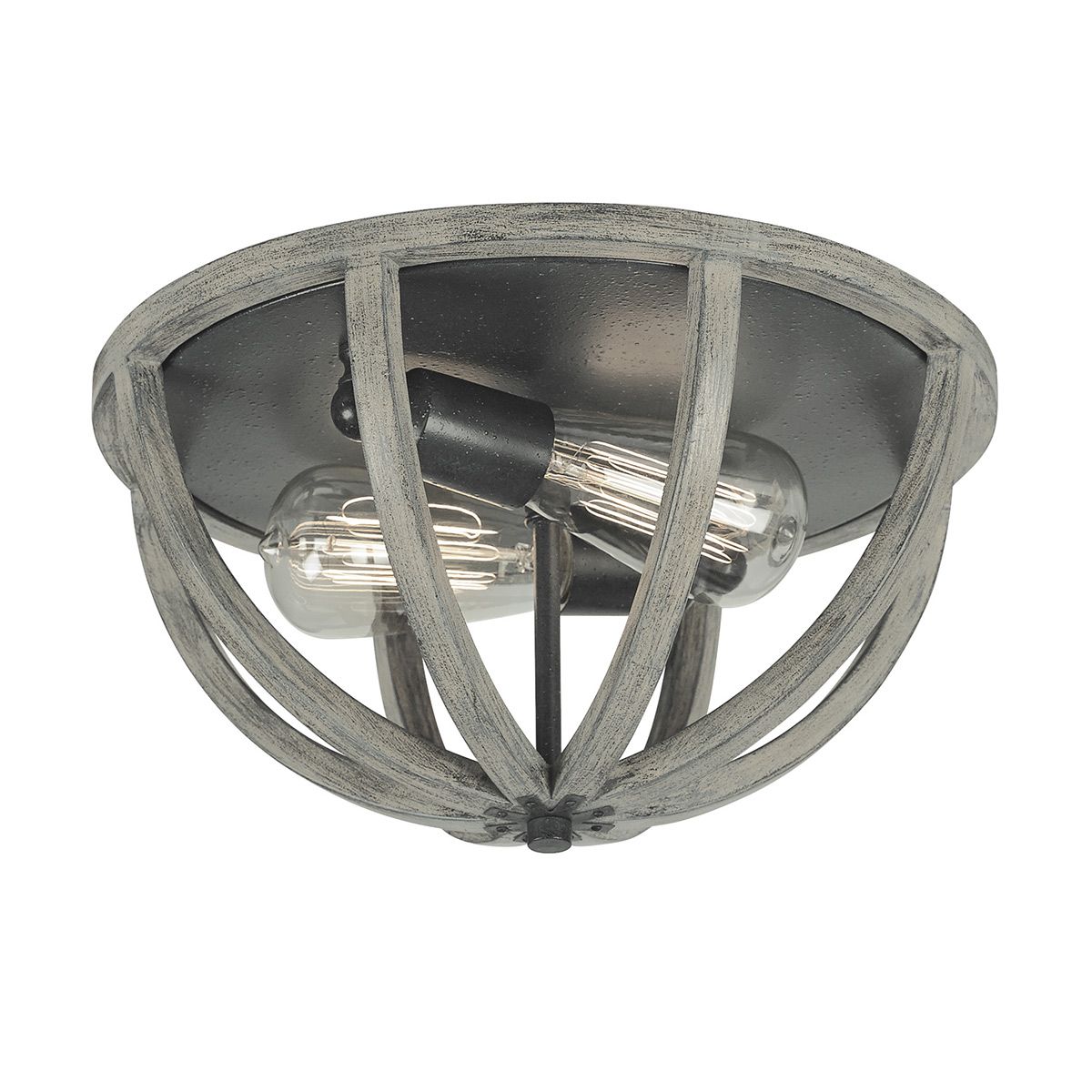Weathered Oak and Iron Rustic Flush Ceiling Light