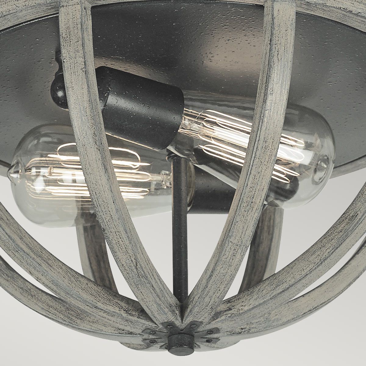 Weathered Oak and Iron Rustic Flush Ceiling Light