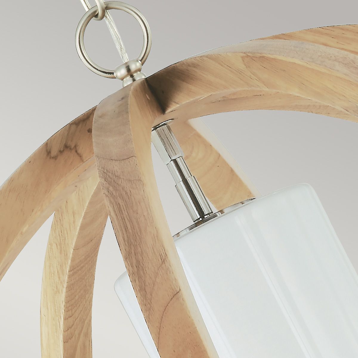 Contemporary Light Oak Pendant with Opal Glass Globe