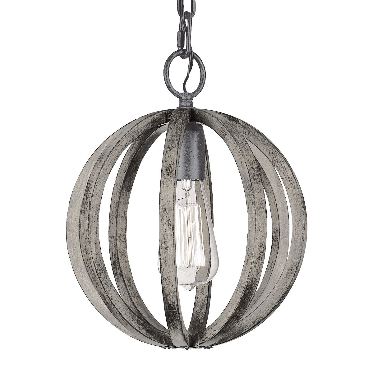 Rustic Elegance: Vintage Pendant Lamp in Aged Oak and Forged Iron