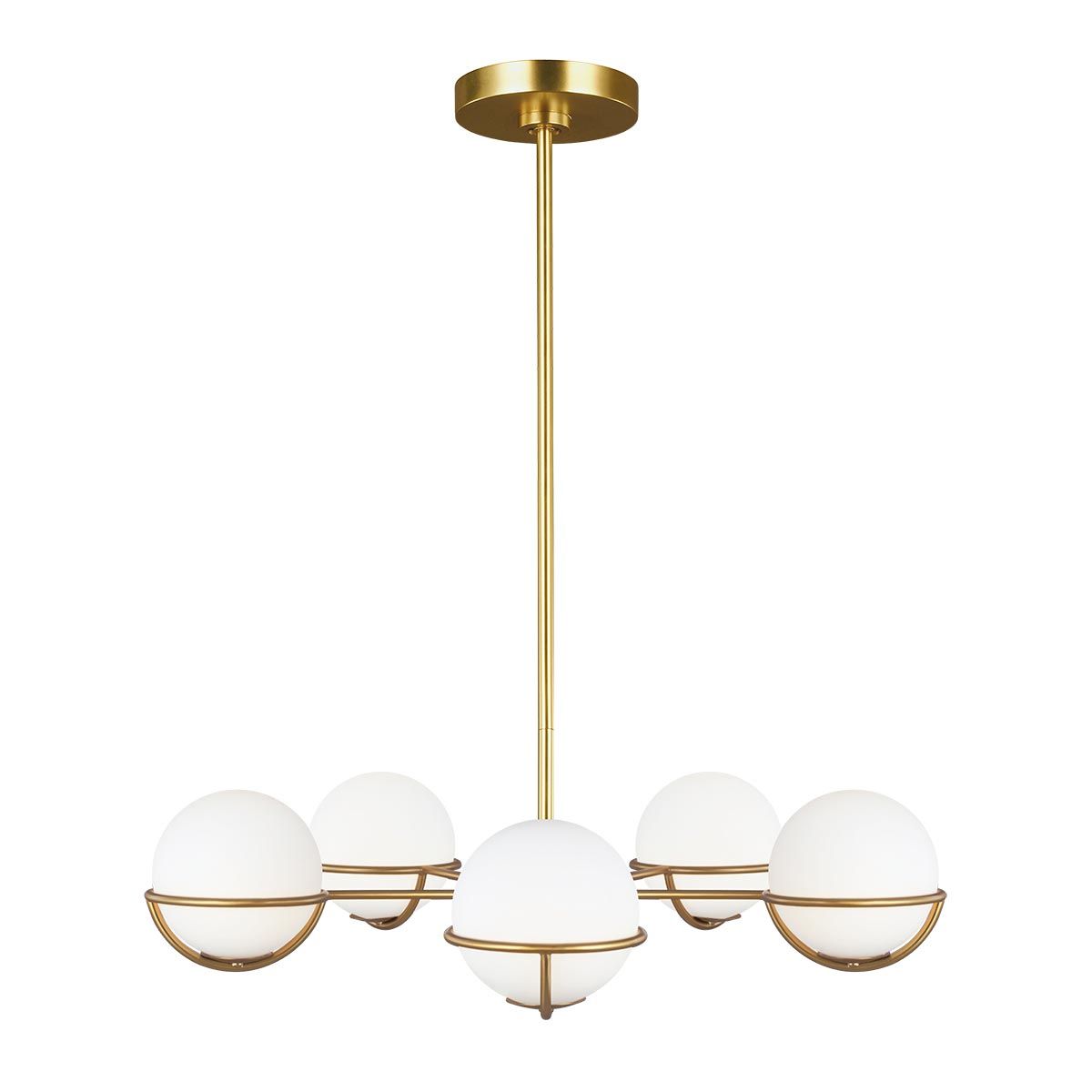 Apollo Mid-Century Modern 5-Light Chandelier in Burnished Brass