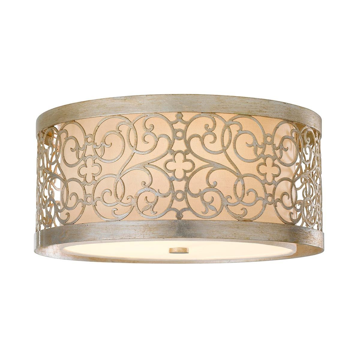 Arabesque Silver Leaf Drum Flush Light with Scrollwork Design