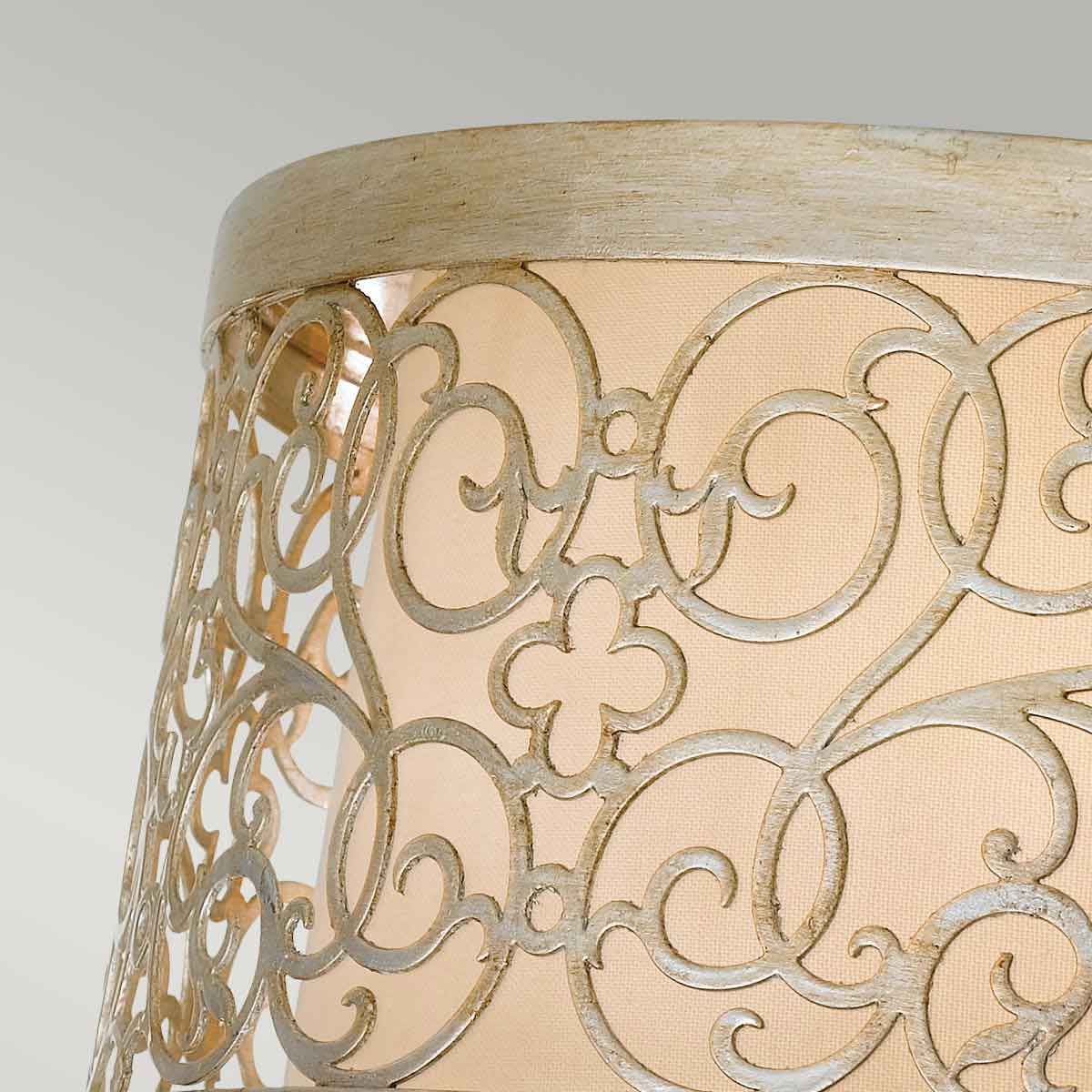 Arabesque Silver Leaf Drum Flush Light with Scrollwork Design
