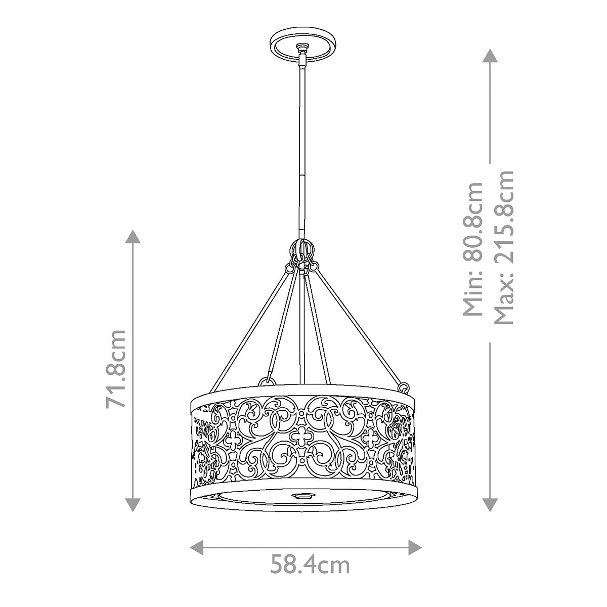 Silver Leaf Art Deco Drum Chandelier with Arabesque Detailing