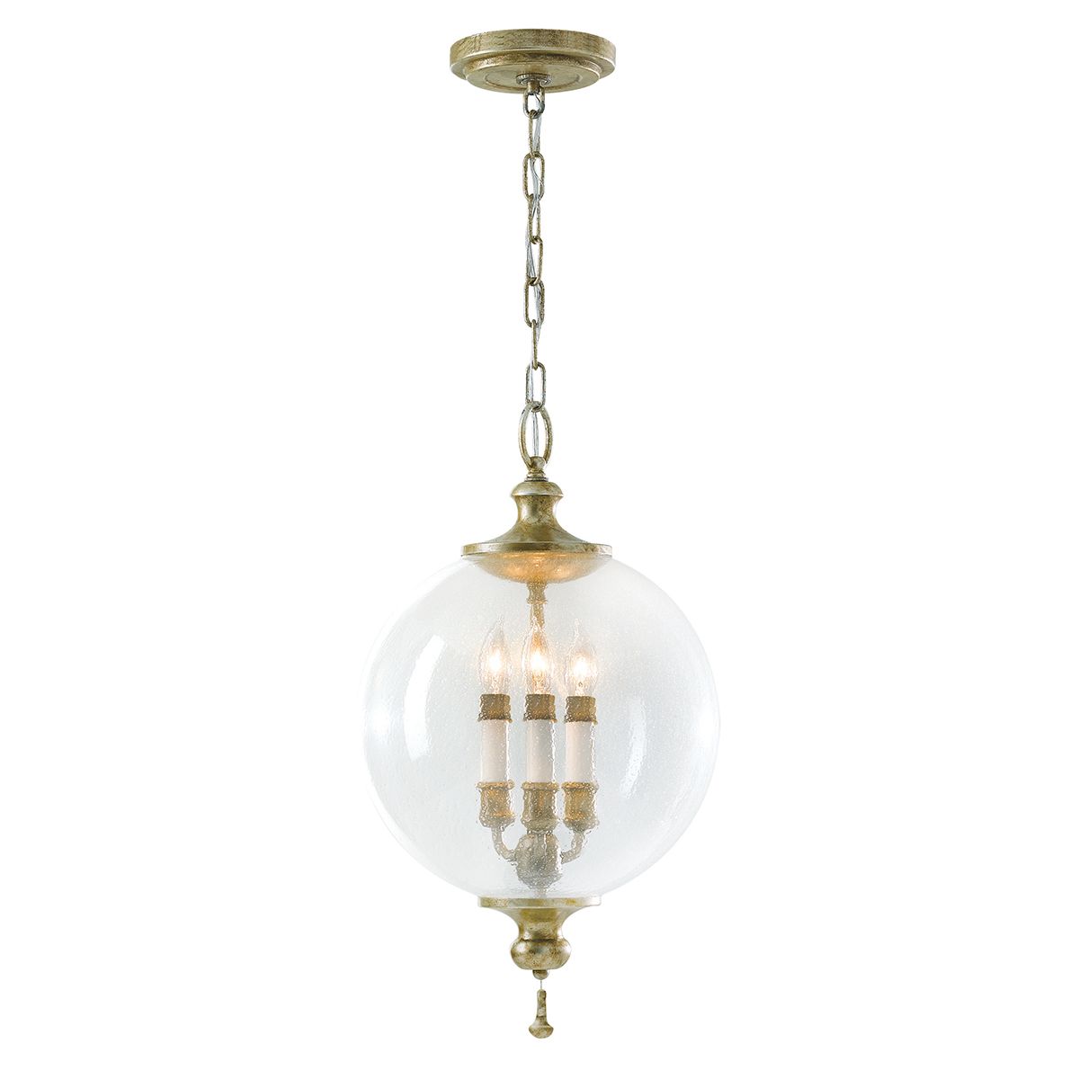 Art Deco Globe Pendant Light - Oxidized Silver Leaf Finish with Blown Glass