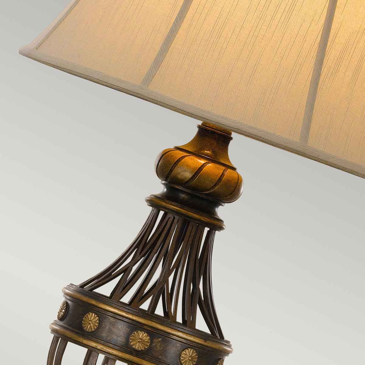 Rustic Antique Brown Table Lamp with Textured Linen Shade