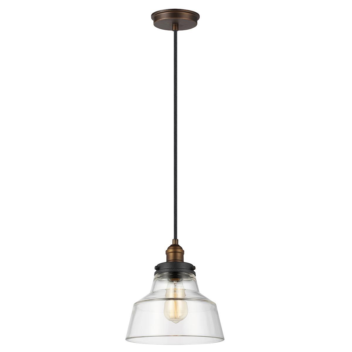 Baskin Vintage Brass and Glass Pendant Light - 254mm