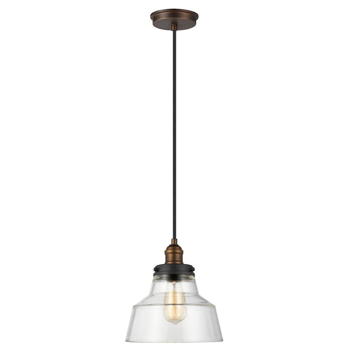 Baskin Vintage Brass and Glass Pendant Light - 254mm