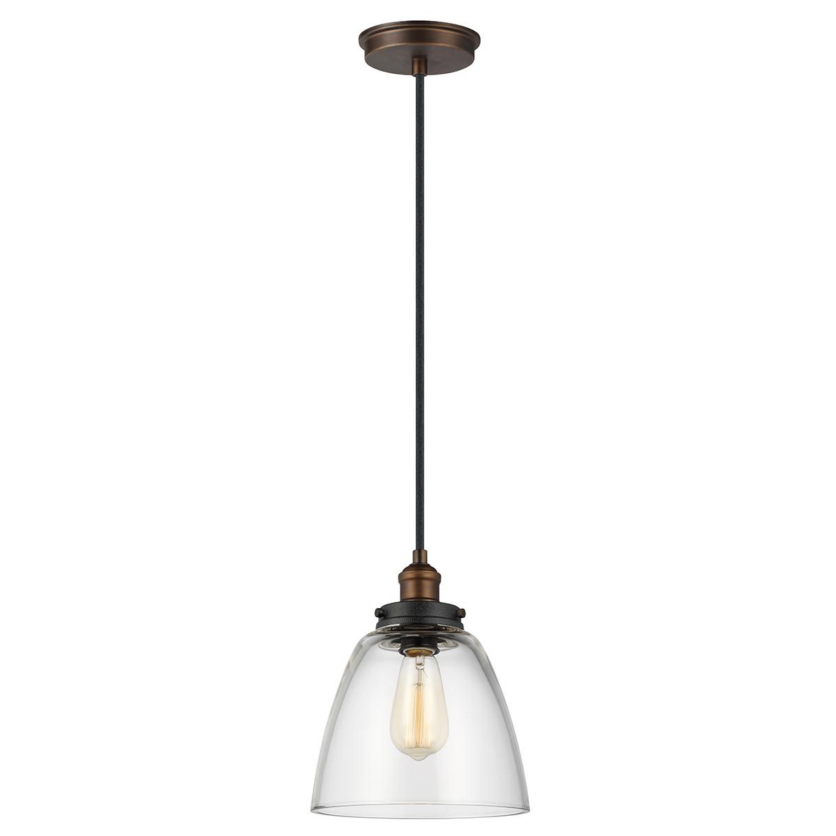 Baskin Aged Brass & Glass Dome Pendant Light, 228mm