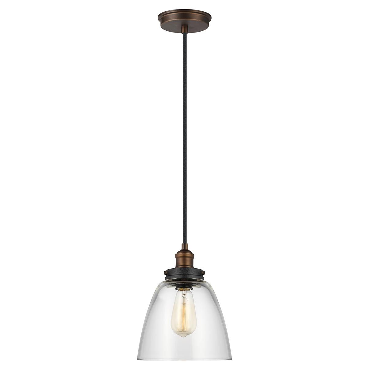 Baskin Aged Brass & Glass Dome Pendant Light, 228mm