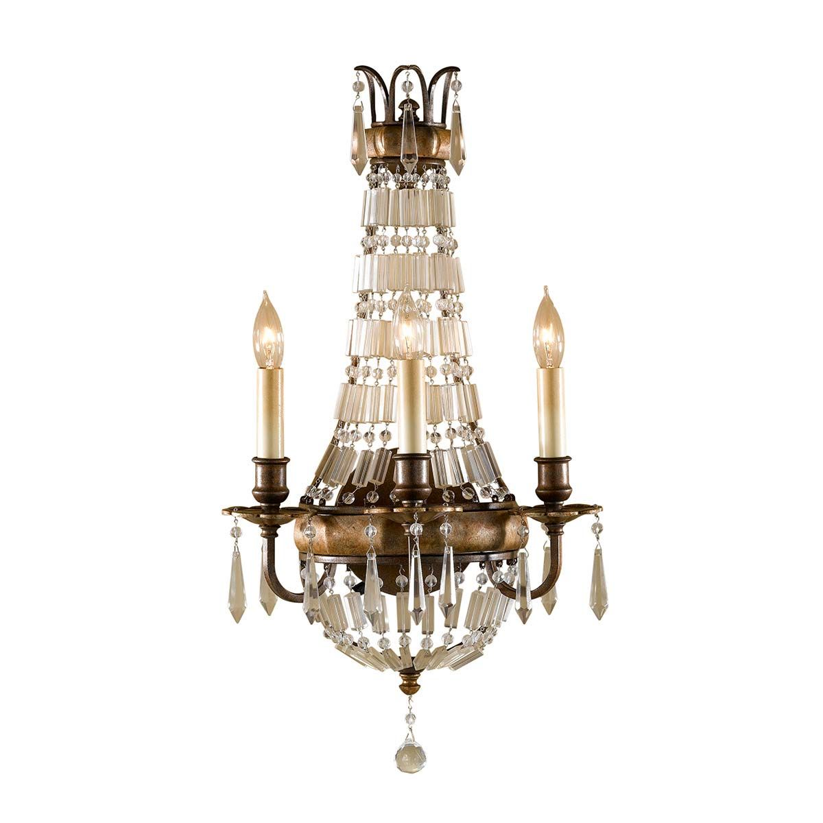 Vintage French-Inspired Chandelier with Antique Quartz and Oxidized Bronze Frame