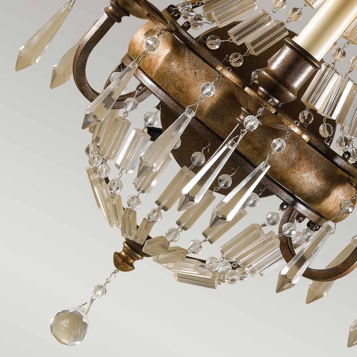 Vintage French-Inspired Chandelier with Antique Quartz and Oxidized Bronze Frame