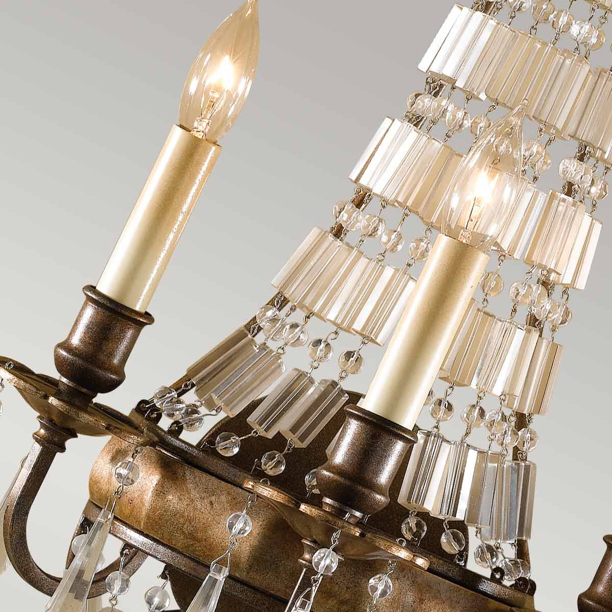 Vintage French-Inspired Chandelier with Antique Quartz and Oxidized Bronze Frame