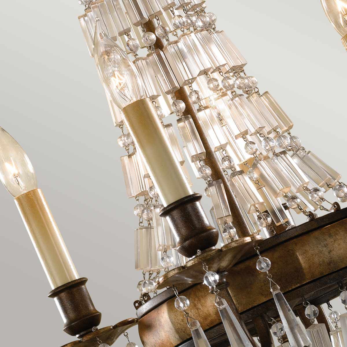 Elegant Vintage-Inspired 4-Light Bronze Chandelier with Quartz Crystals