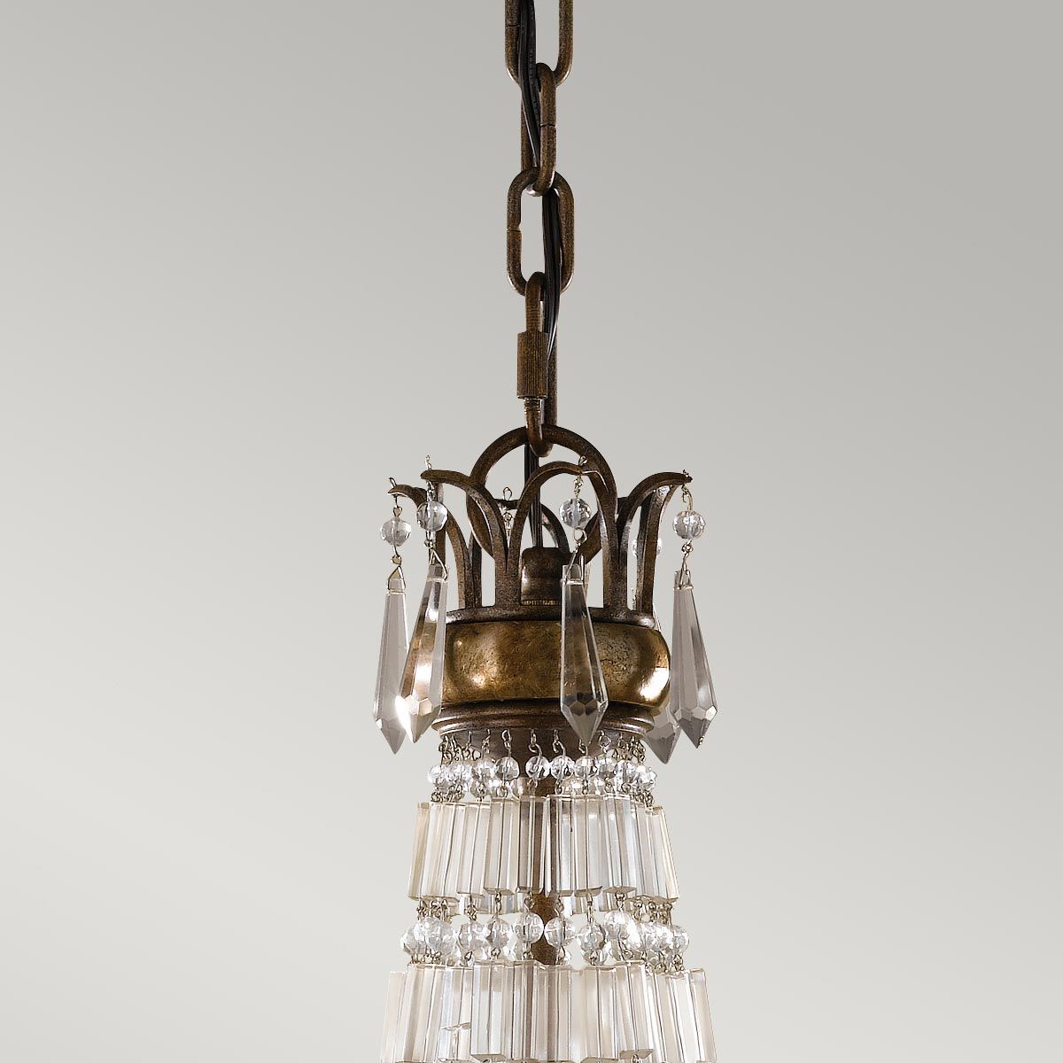 Vintage French-Inspired 6-Light Chandelier in Rustic Bronze with Quartz Crystal Accents