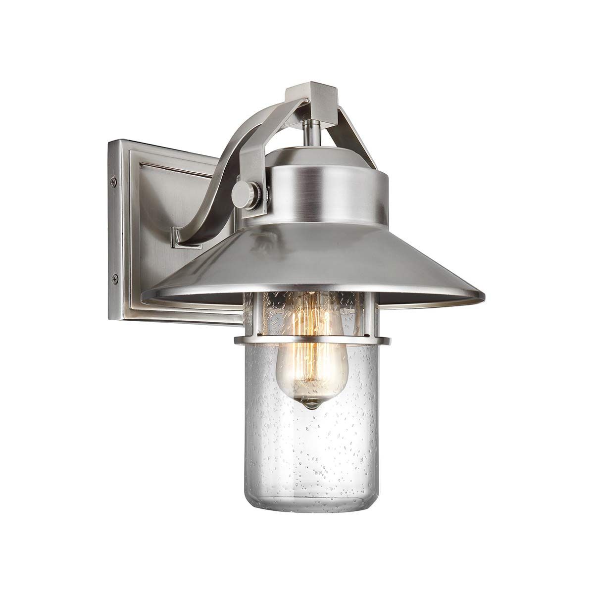 Boynton Coastal-Style Exterior Wall Lantern in Brushed Steel Finish
