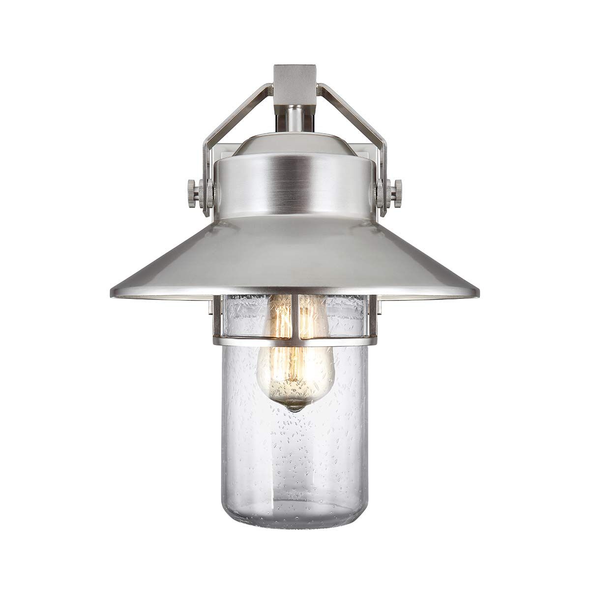 Boynton Coastal-Style Exterior Wall Lantern in Brushed Steel Finish
