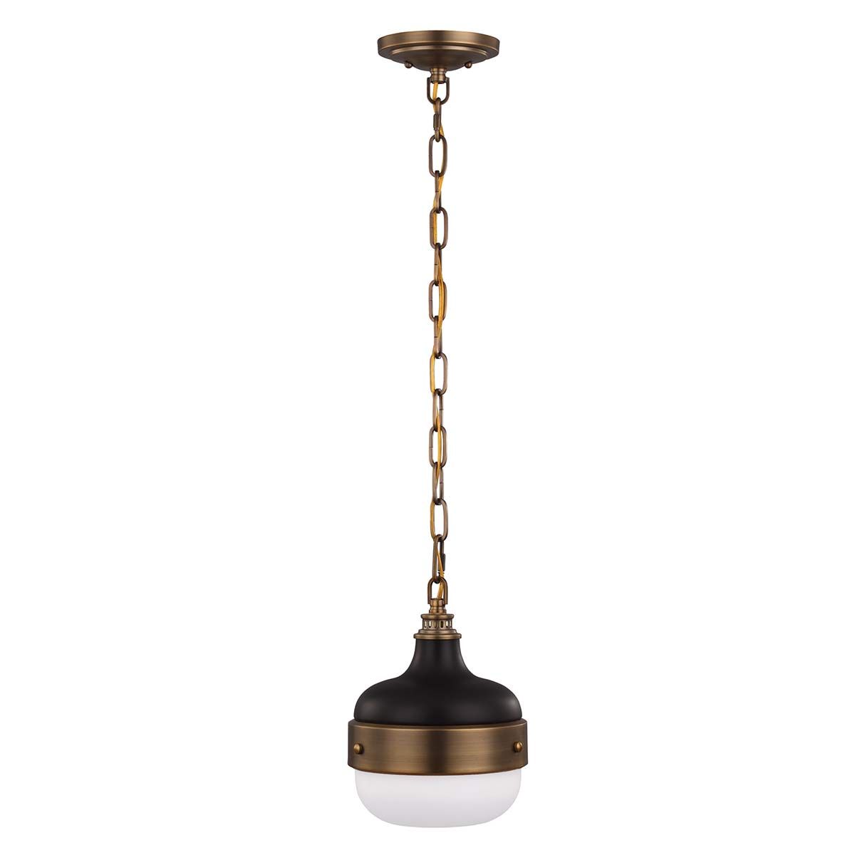 Contemporary Brushed Brass and Matte Black Industrial Pendant Light