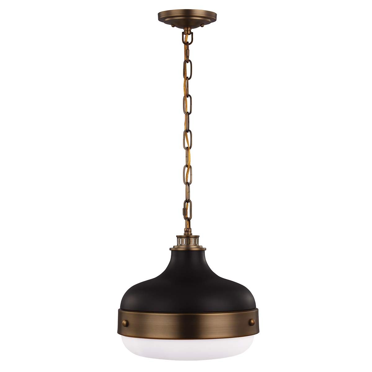 Contemporary Brass and Black Industrial Dome Pendant Light