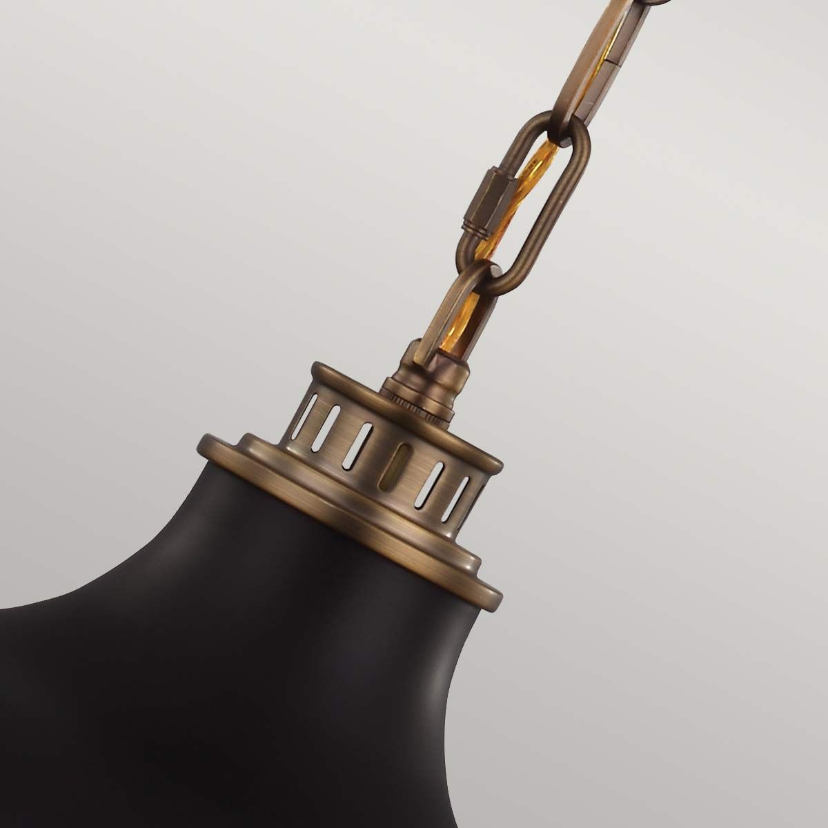 Contemporary Brass and Black Industrial Dome Pendant Light