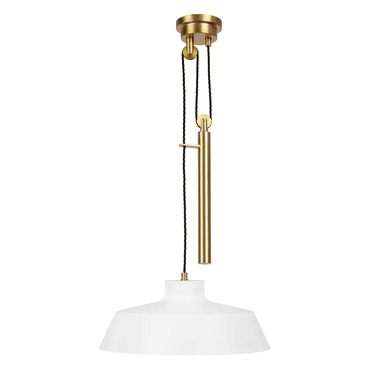 Candor Modern Vintage Adjustable Pendant Light in Matte White and Burnished Brass