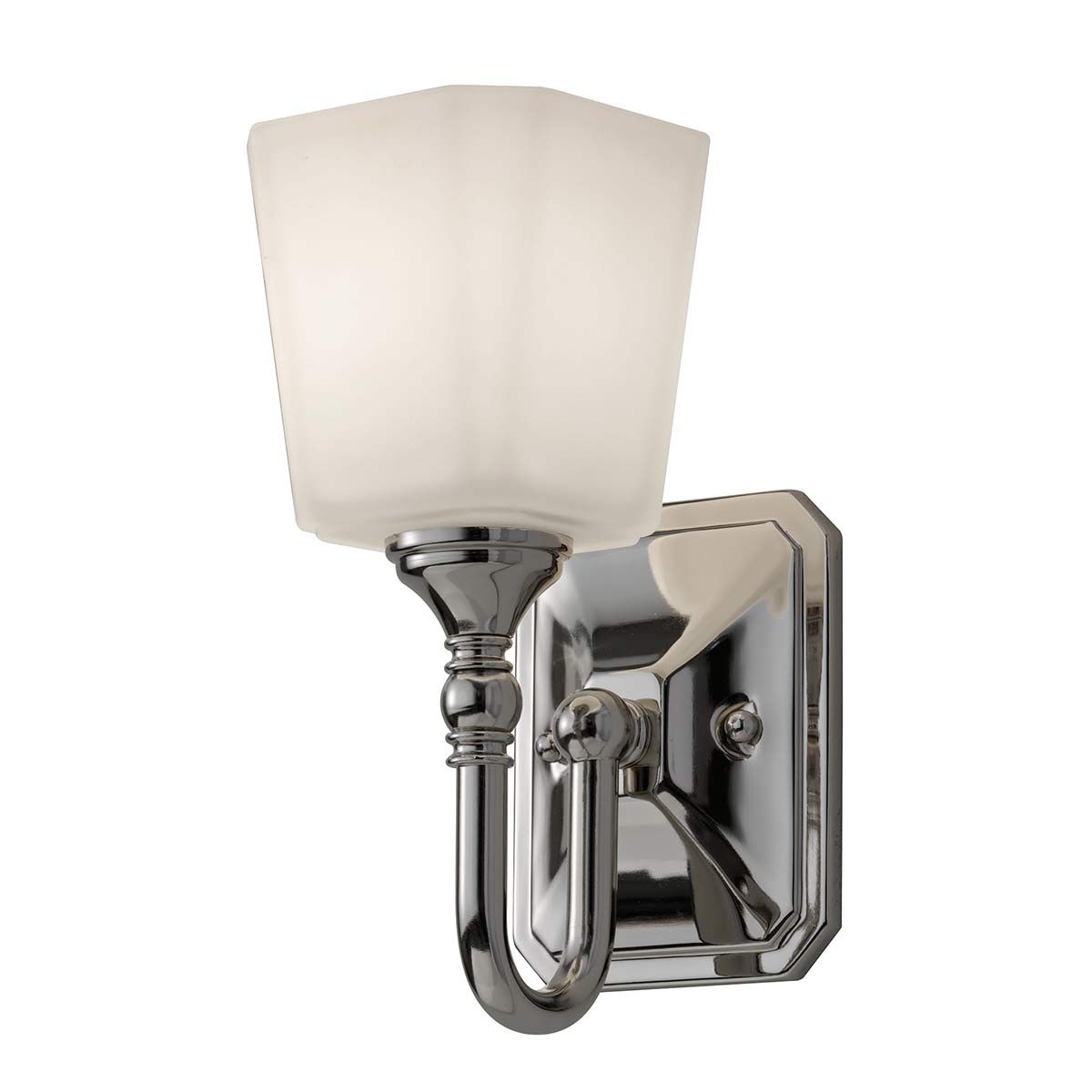 Contemporary Chrome Single Vanity Sconce Light with Etched Glass Shade