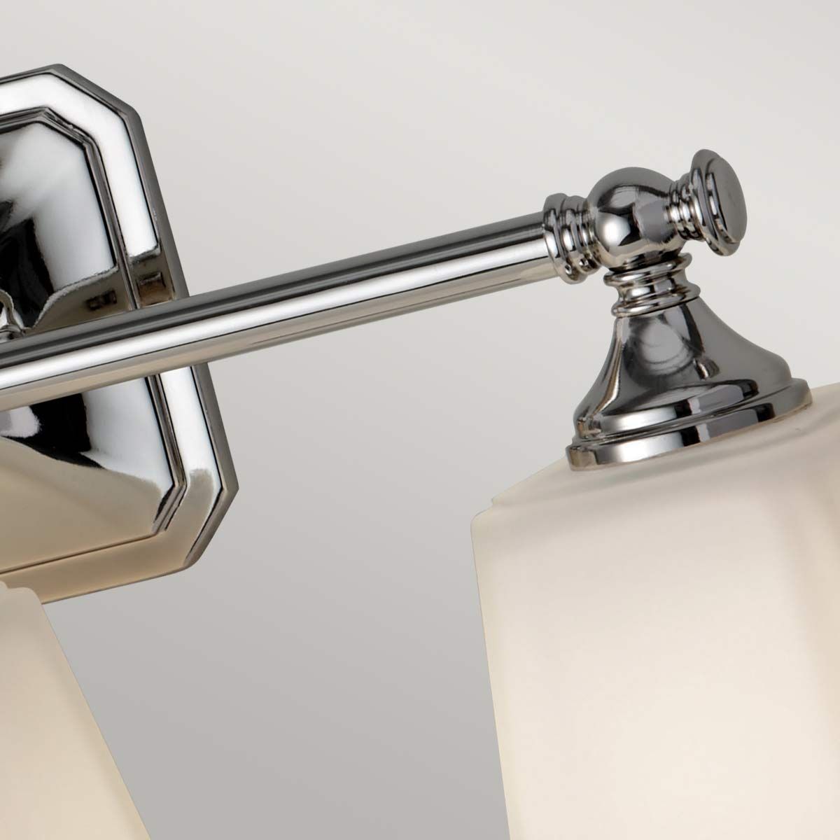 Sleek Polished Chrome Vanity Wall Light with Etched Glass Shades
