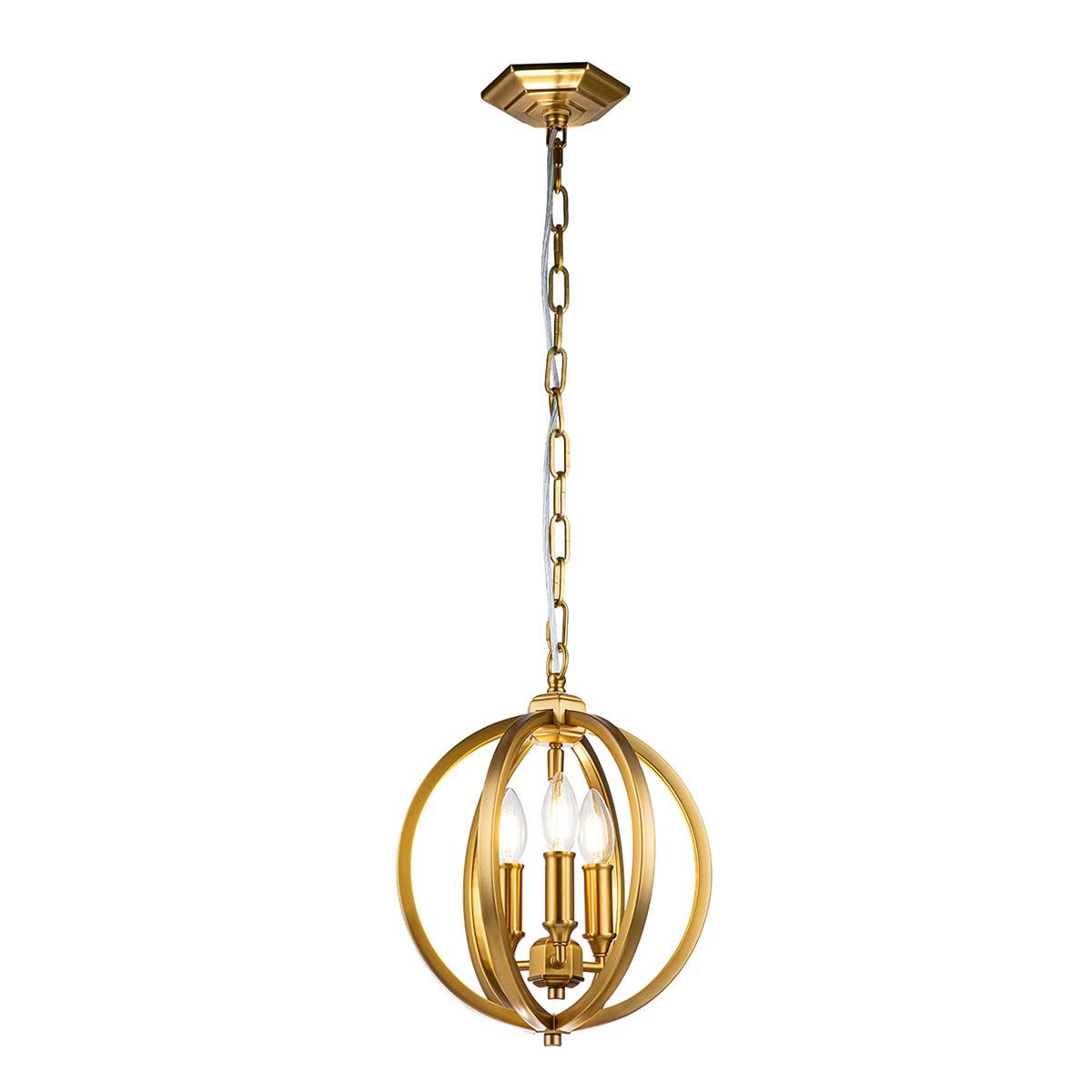 Burnished Brass Triple Light Orb Pendant