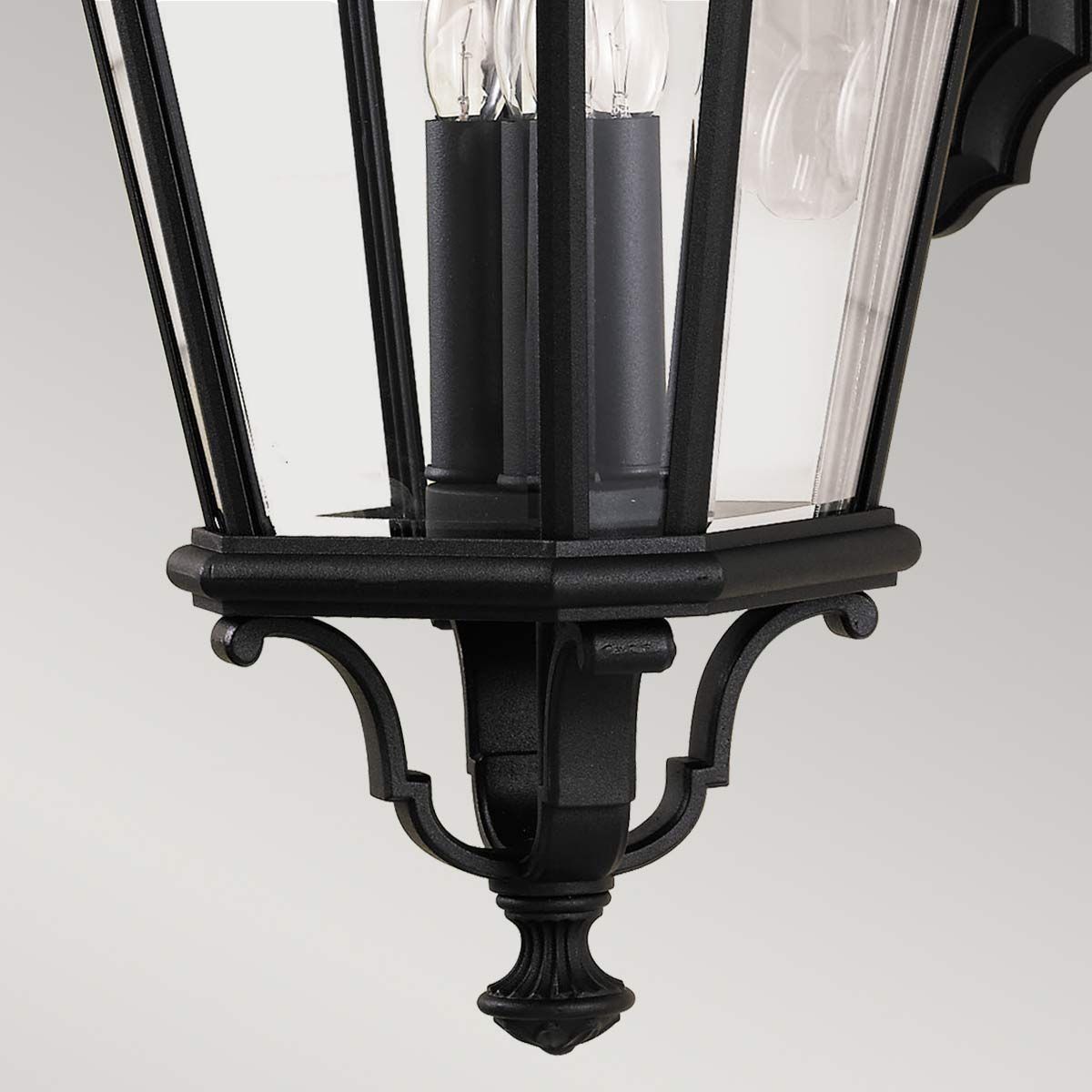 Elegant Matt Black Triple-Bulb Wall Lantern with Clear Glass Panels