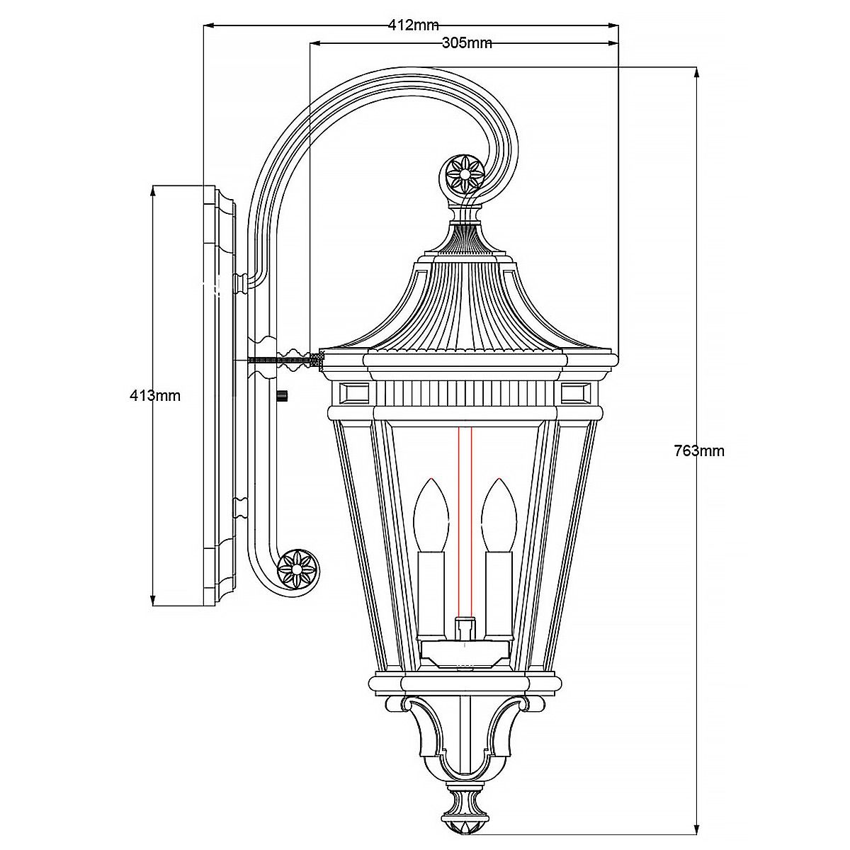 Elegant Matt Black Triple-Bulb Wall Lantern with Clear Glass Panels