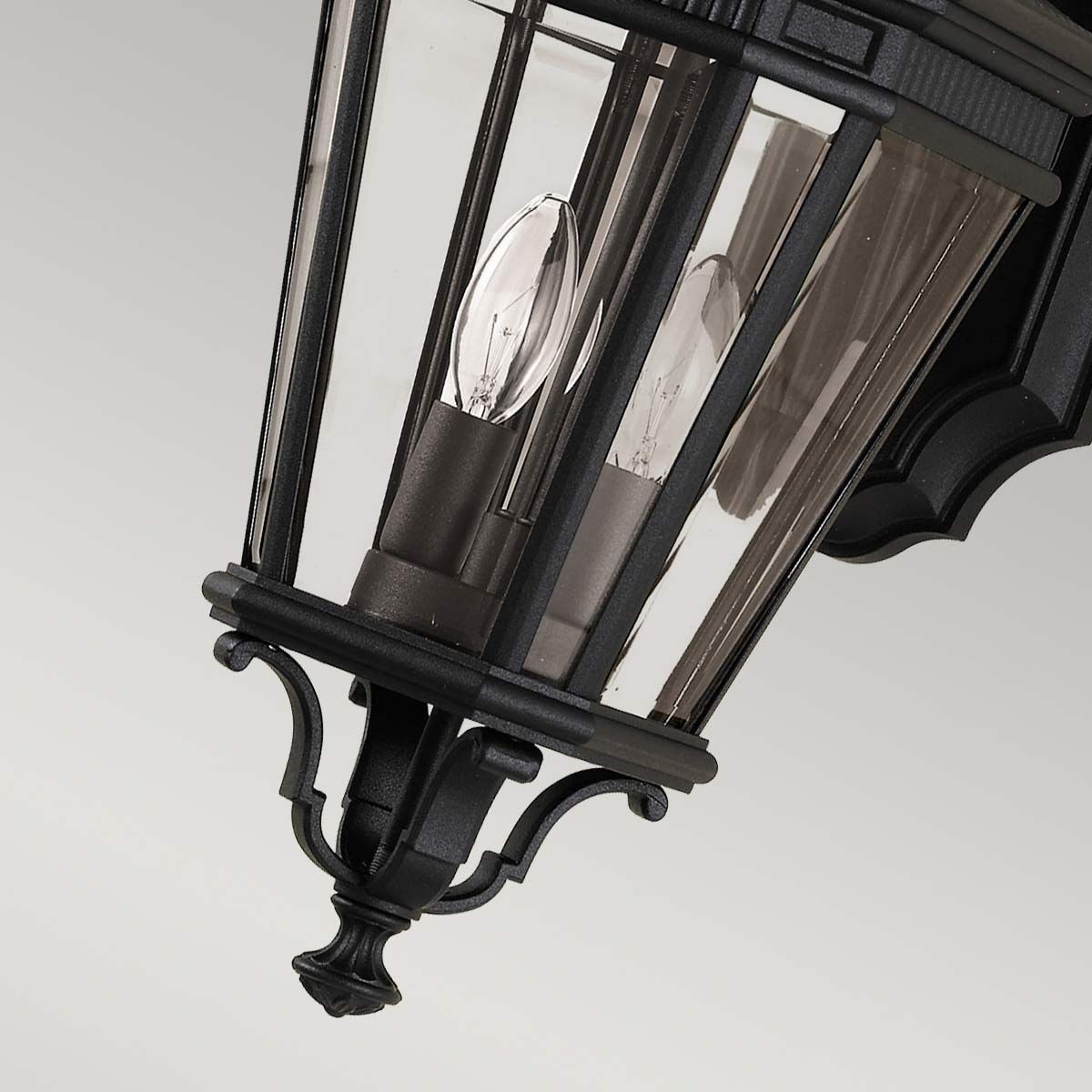 Elegantly Crafted Black Double-Bulb Wall Lantern with Clear Beveled Glass