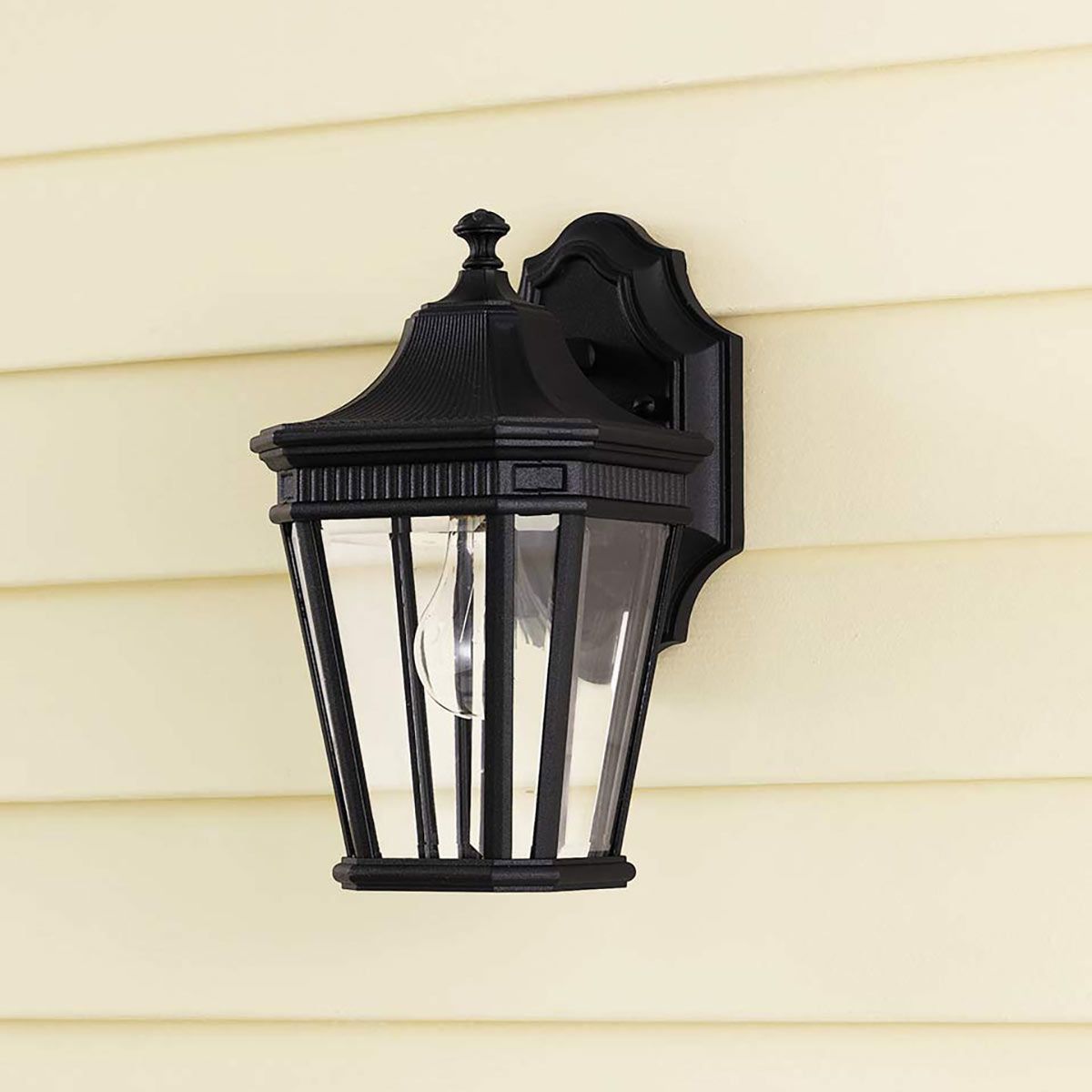 Elegant Black Triple Bulb Outdoor Wall Lantern with Clear Glass Panels