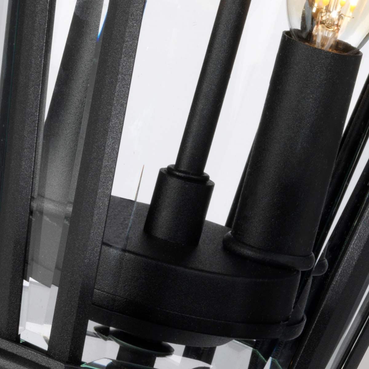 Victorian-Inspired Black Lantern Pedestal with Beveled Glass Details