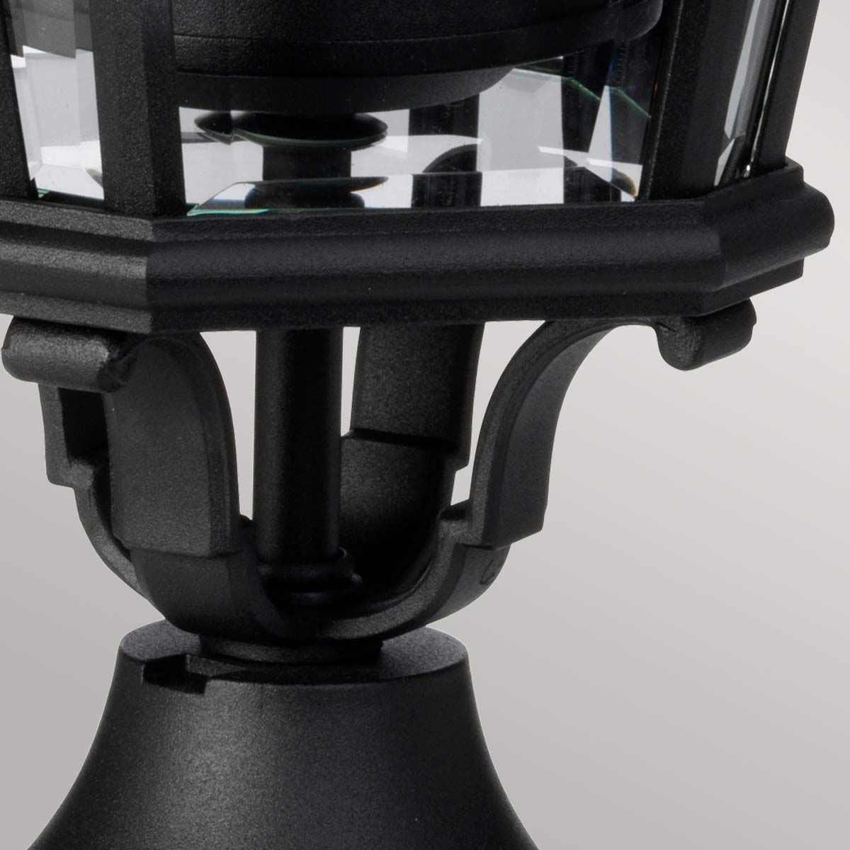 Victorian-Inspired Black Lantern Pedestal with Beveled Glass Details