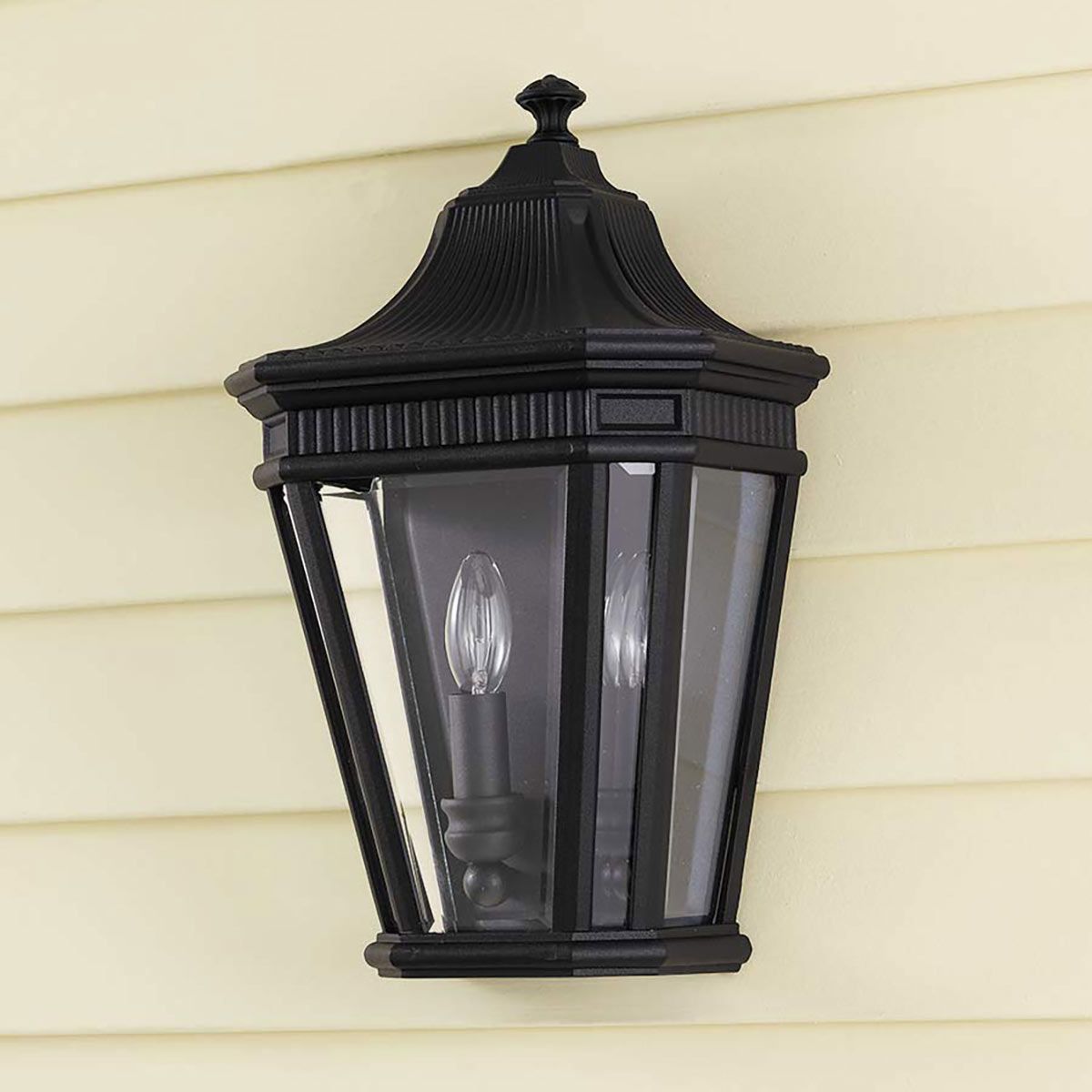 Grecian-Style Matt Black Half Lantern with Bevelled Glass