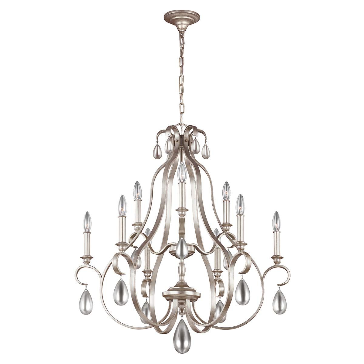 DeWitt Collection: 9-Light Sunrise Silver Chandelier with Crystal Accents