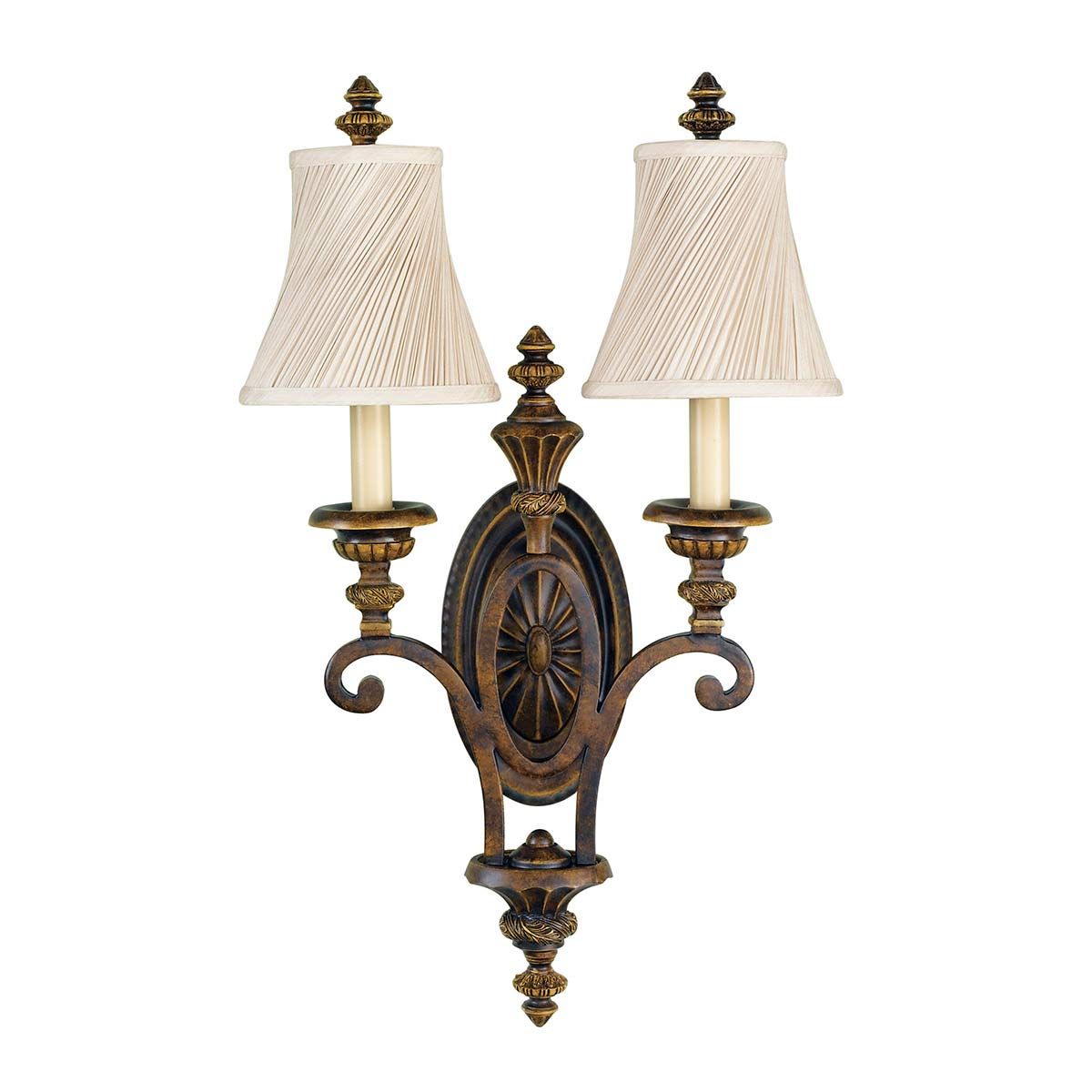 French Georgian Bronze Double Wall Sconce with Twisted Fabric Shades