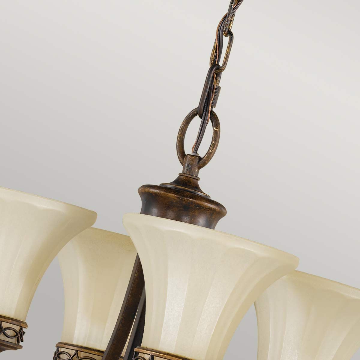 Edwardian-Style Chandelier with Amber Scavo Glass and Walnut Finish
