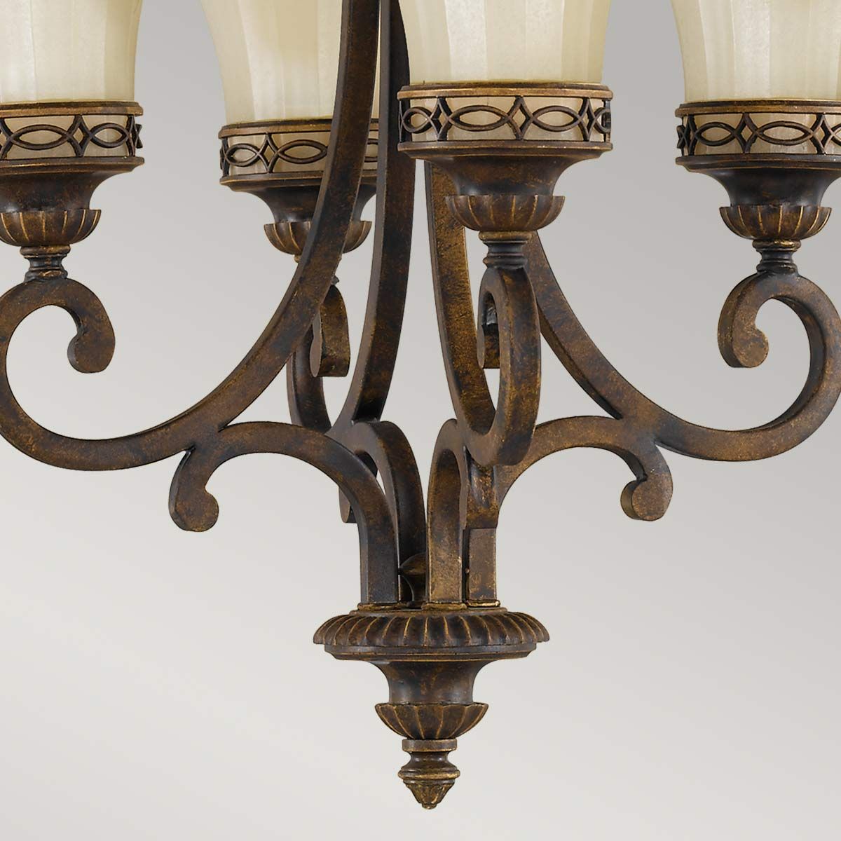 Edwardian-Style Chandelier with Amber Scavo Glass and Walnut Finish