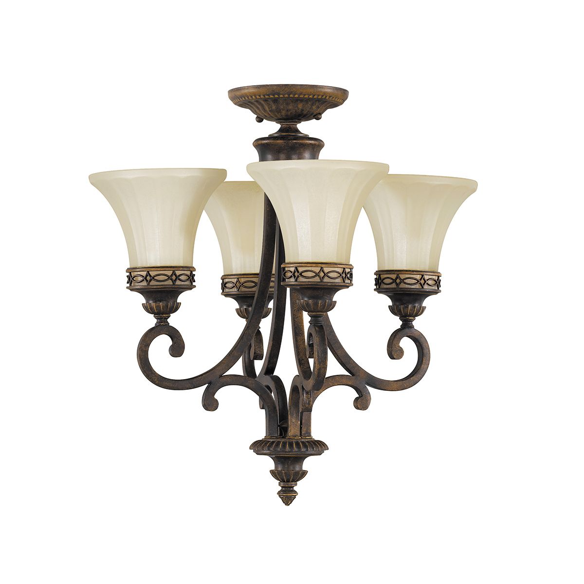 Edwardian-Style Chandelier with Amber Scavo Glass and Walnut Finish