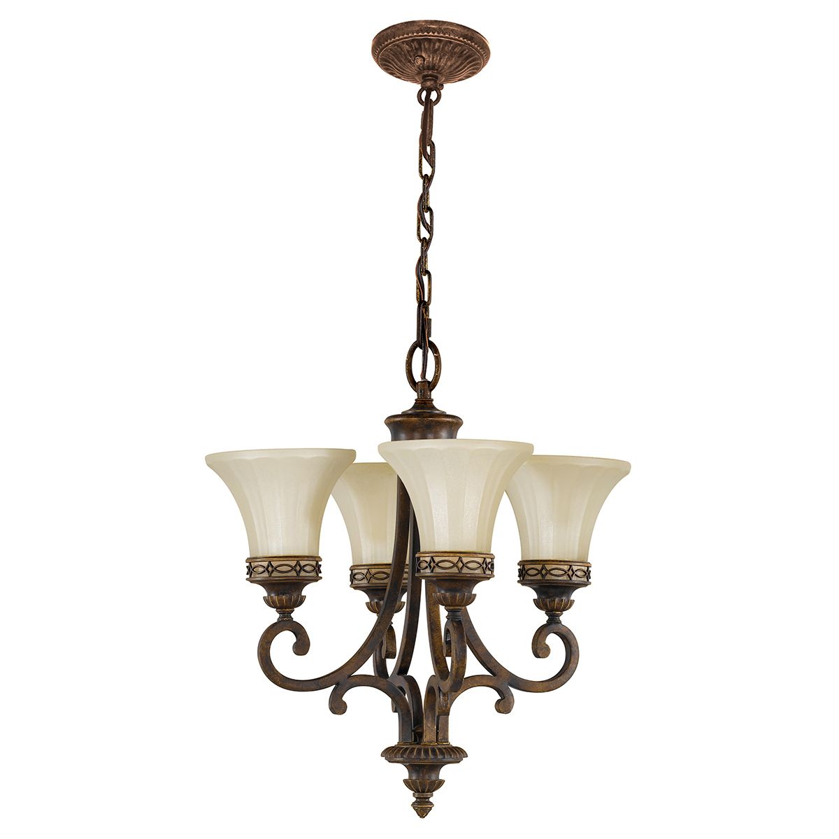 Edwardian-Style Chandelier with Amber Scavo Glass and Walnut Finish