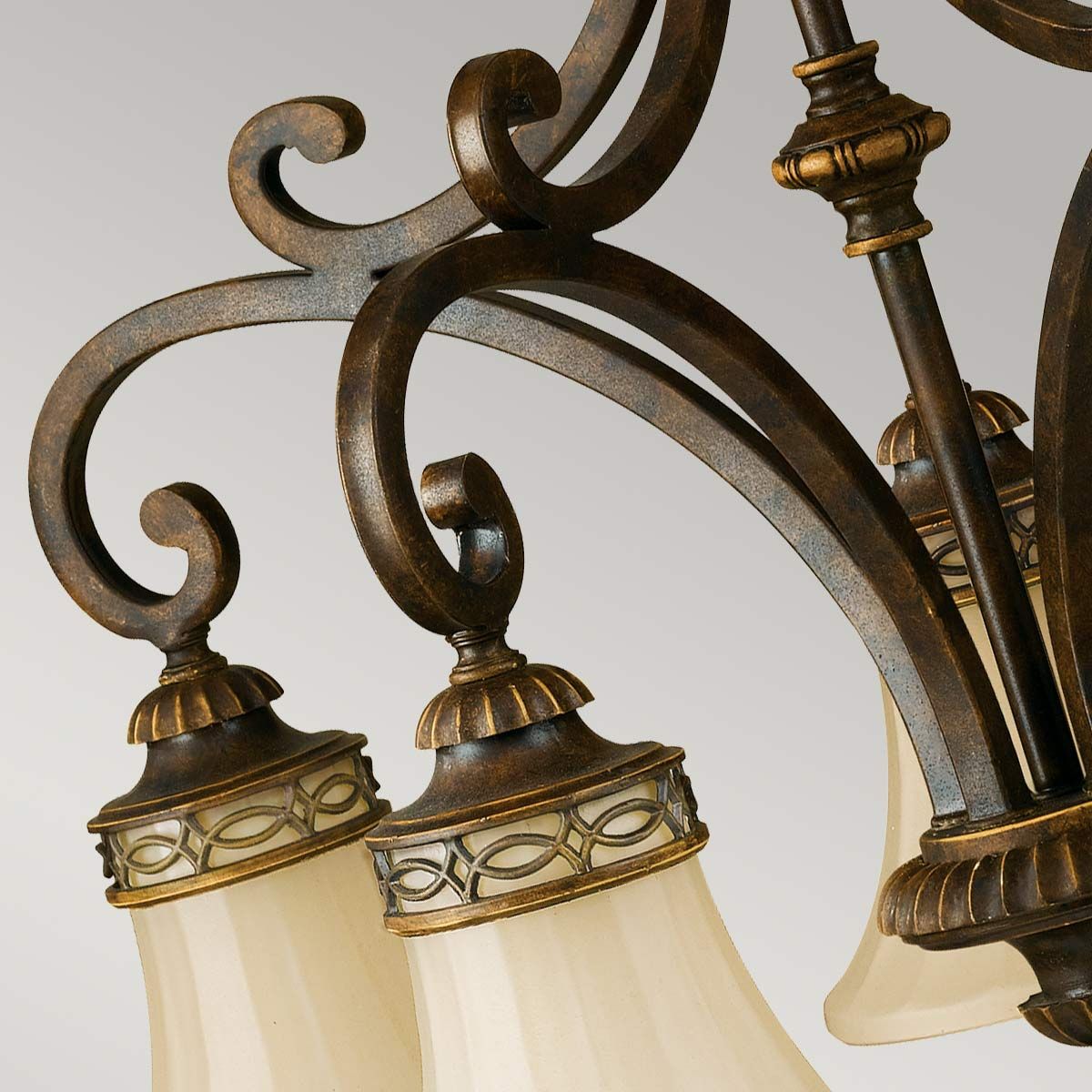 Edwardian Style Bronze Chandelier with Scavo Glass Shades