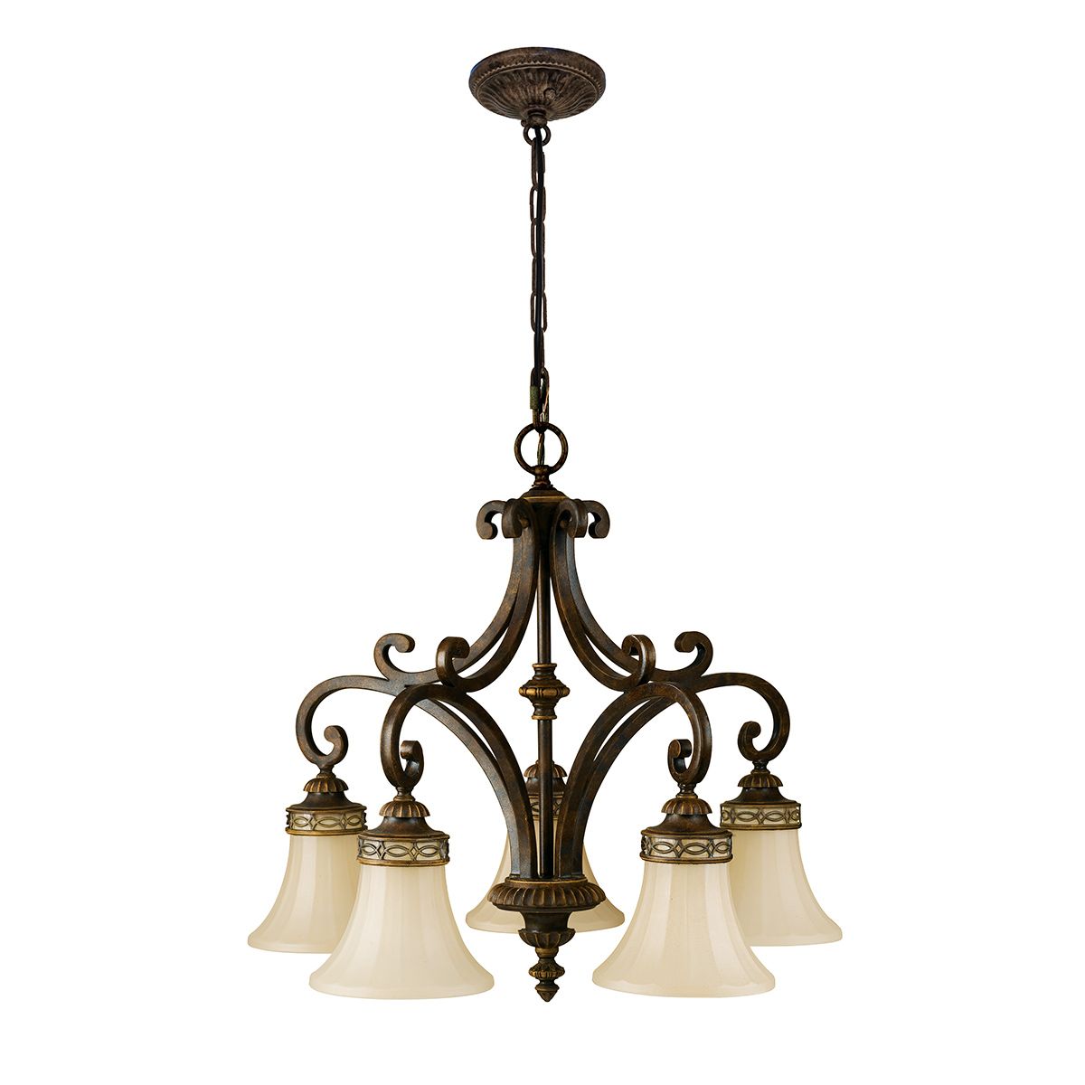 Edwardian Style Bronze Chandelier with Scavo Glass Shades