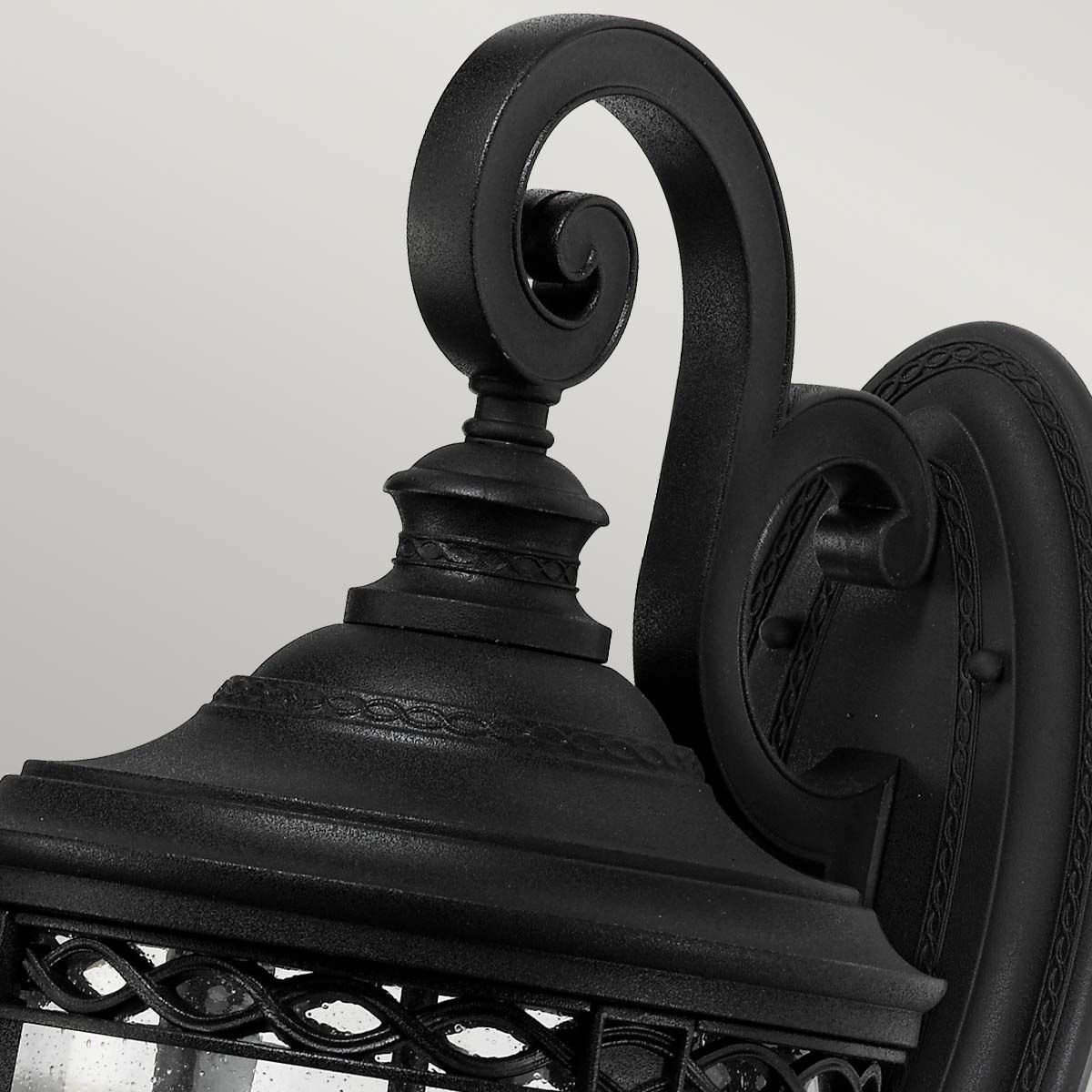 Elegant Black Garden Wall Lantern with Seeded Glass Details